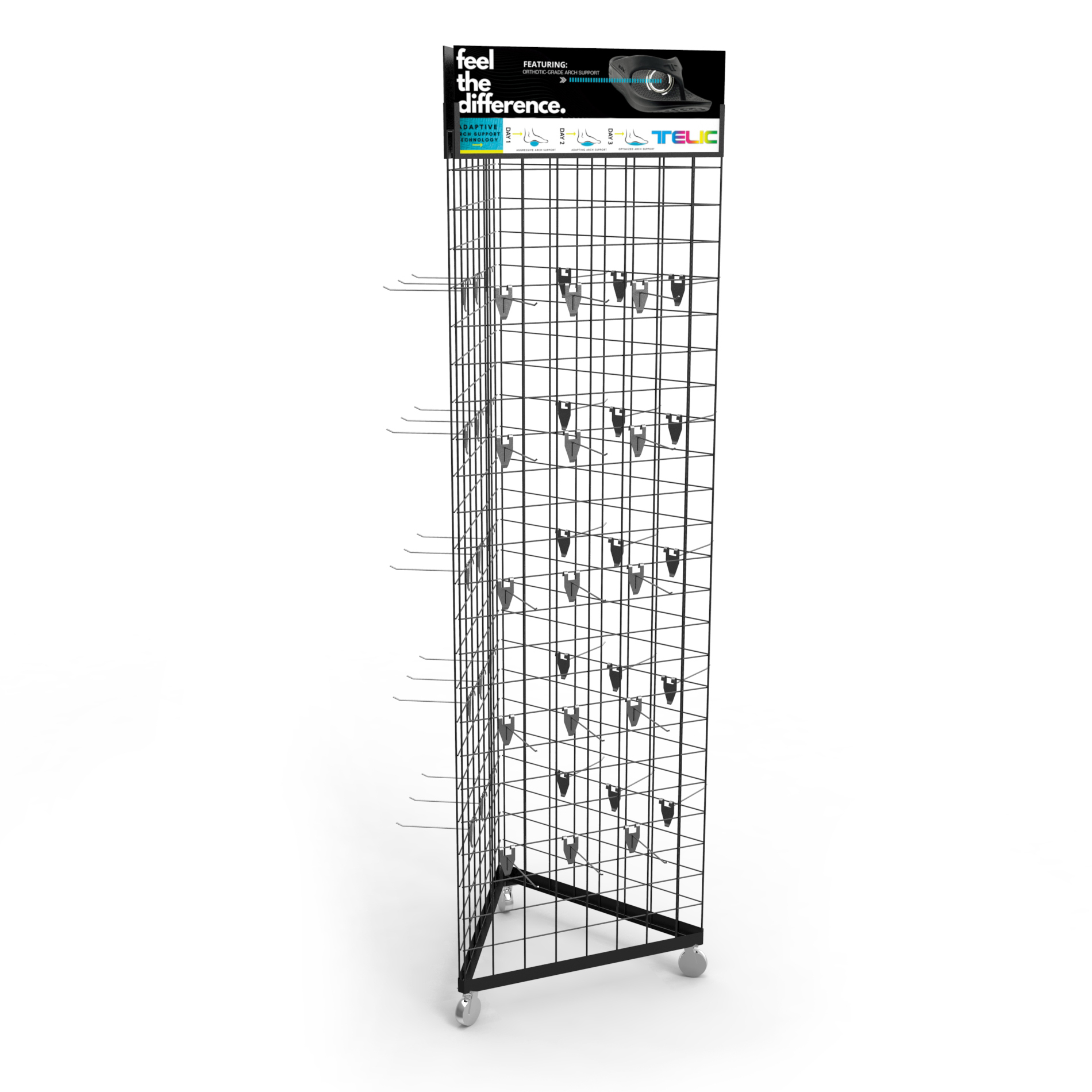 Custom Sign Triangle Grid Tower Mobile Display Stand Gridwall Display Rack with Wheels
