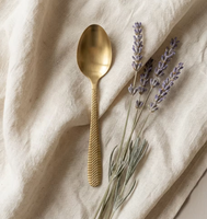 Cuillère en acier inoxydable plaqué or de qualité supérieure, motif gaufré élégant, manche long de luxe, finition miroir, qualité alimentaire