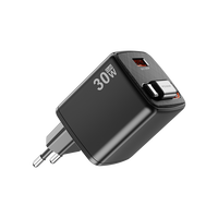 Chargeur mural USB rétractable 30W avec prise EU QC3.0, câble de charge rapide Type-C pour téléphone portable, protection OTP OVP