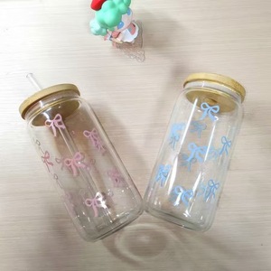 Cao borosilicate chịu nhiệt nhiệt đới Nắp Bow Glass drinkware lớn-công SuấT rơm cho nước trái cây trà sữa cola-đơn giản cốc thủy tinh - Product Image 5