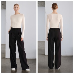 Vendita calda da donna <span class=keywords><strong>pantaloni</strong></span> larghi a vita alta <span class=keywords><strong>neri</strong></span> <span class=keywords><strong>pantaloni</strong></span> larghi Casual da ufficio <span class=keywords><strong>eleganti</strong></span> comodi <span class=keywords><strong>pantaloni</strong></span> in poliestere - Product Image 2