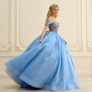 2026 플래너 빛나는 라이트 블루 오프 숄더 크리스탈 Quinceanera 원피스 바닥 길이 Vestidos 로얄 볼 가운 사용자 정의 - Product Image 5