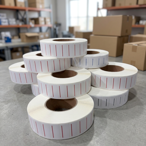 Rouleau d'étiquettes autocollantes blanches rectangulaires avec ligne rouge pour imprimante de codes-barres d'emballage - Product Image 2