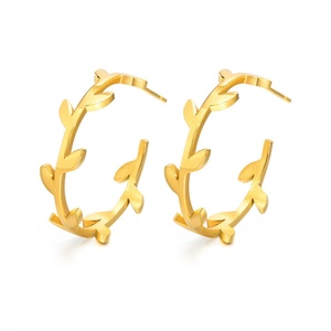 Fashion <b>Fine</b> Female Stainless Steel Jewelry 18k Gold Plated Leaf c Shape <b>Stud</b> <b>Earrings</b> - Product Image 1