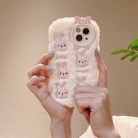 Coque de téléphone antichoc en PC brodée lapin mignon en peluche pour iPhone 13 14 15 16 17 18 Pro Max – Collection Automne Hiver