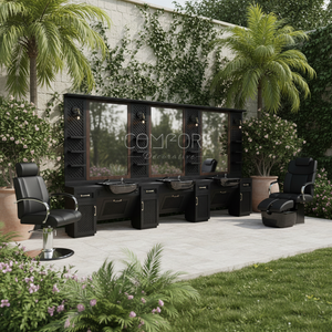 Unidad de Barbería de Lujo, Nuevo Modelo, con Diseño Moderno, Estación de Espejo de Madera para Uso en Exteriores, Incluye Silla de Salón y Silla de Pedicura - Product Image 3