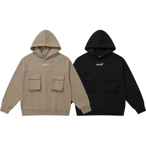 Custom Wholesale high quality 100% cotton vintage pocket hoodie logo custom printed embroidered men's hoodie outerwear