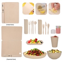 Service de vaisselle carré de style nordique peint à la main pour 6 personnes, compatible micro-ondes, assiettes, bols et tasses pour l'extérieur, pour l'approvisionnement transfrontalier