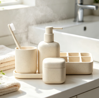 Ensemble d'accessoires de salle de bain de luxe personnalisable en résine crème européenne, cinq pièces, porte-savon/shampoing/brosses à dents, pour hôtels