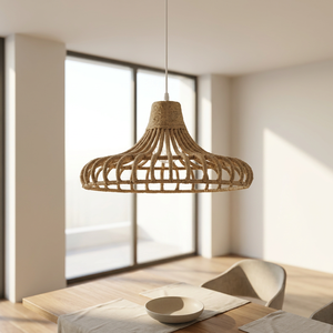 Lustre suspendu en bambou pour intérieur, LED, moderne, avec télécommande, lumière blanc chaud 2700K, fournisseurs d'usine - Product Image 2