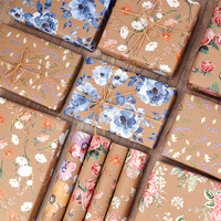 Rouleau de papier cadeau kraft transfrontalier, motifs floraux dessinés à la main, série anniversaire, grande taille pour cadeaux