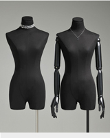 Mannequin Torse Femme Réglable en Fibre de Verre Noire pour Vitrine, sur Pied avec Base, pour Adultes