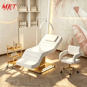 Cama Facial Eléctrica Profesional de Lujo, de Acero Inoxidable Dorado, con 3 Motores, Curva, para Salón de Belleza, Spa, Pestañas, Masajes y Tratamientos Faciales - Product Image 3