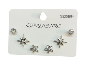 Orecchini a stella Qjnyajare in argento S925 con strass di cristallo, gioielli da donna per l'uso quotidiano - Product Image 1