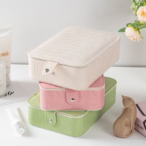 Cosmetic Storage <b>Box</b> With Mirror Led Light 14.5x21x5.5 Cm Leather Portable <b>Makeup</b> Organizer Beige Green Pink - Product Image 4