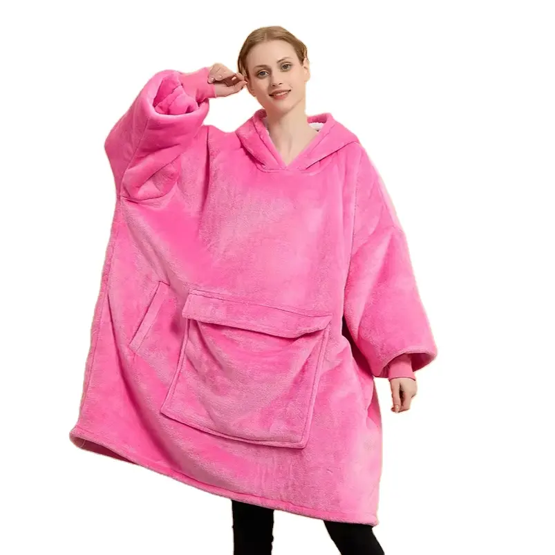 Felpa da indossare con cappuccio gigante in pile di flanella personalizzata sherpa felpa oversize felpa con cappuccio