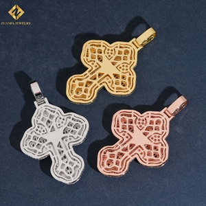 Iced Out Full Paved Cross Charm S925 Silver Hip Hop <b>Pendant</b> for Rappers VVS Moissanite Cross <b>Pendant</b> <b>Emerald</b> Cut Cross Jewelry - Product Image 3