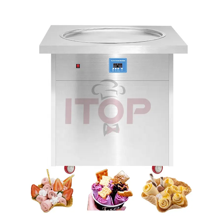 Ticari kızarmış dondurma makinesi düz tava kızartma dondurma MachineThailand dondurma rulo makinesi