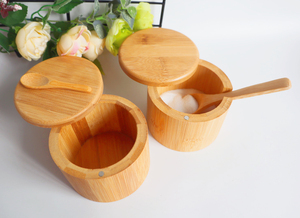 Caja de bambú con cuchara para condimentos, recipiente de almacenamiento de especias de bambú, con tapa magnética giratoria - Product Image 2