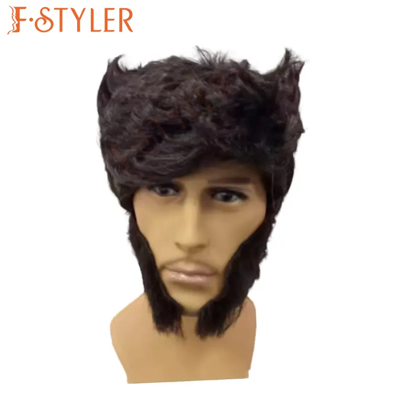 FSTYLER perucas curtas marrons masculinas Halloween Carnaval perucas HotSale venda por atacado Personalizar fábrica perucas cosplay partysynthetic