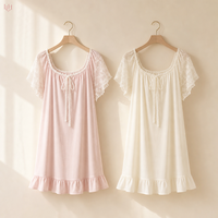 Nouvelle Robe de Nuit Exclusive en Coton Délavé Grande Taille, Coupe Ample, Froissement Naturel, Style Minimaliste, Courte, Idéale pour la Détente Quotidienne et l'Usage de Jour