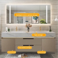Mueble de Baño Flotante Moderno con Doble Lavabo y Espejo LED Inteligente, Encimera de Piedra Sinterizada para Hotel o Villa, Venta al Por Mayor