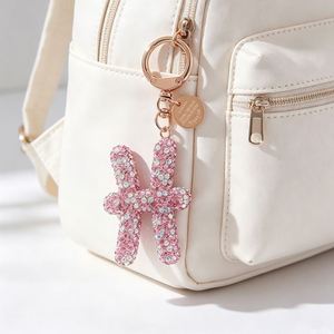 Porte-clés tendance en cristal rose avec symboles des 12 constellations du zodiaque, pendentif de sac en strass brillant, cadeau pour femmes - Product Image 2