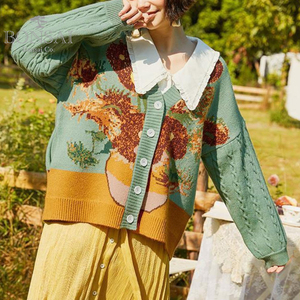 เสื้อสเวตเตอร์ถักลายดอกทานตะวันขนาดใหญ่สำหรับเด็กผู้หญิงใส่ไปโรงเรียนออกแบบลายดอกไม้ - Product Image 4