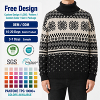 Pull à col roulé pour homme de haute qualité, motif Fair Isle, noir et crème, flocons de neige, tricot géométrique, fabrication OEM ODM