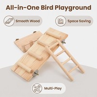 Plateforme de perchoir pour oiseaux en bois de pin massif, avec hamac, trampoline et échelle, jouet trois pièces pour perroquet