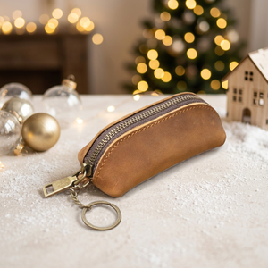 WRIZA Porte-monnaie vintage en cuir véritable avec fermeture éclair, petit portefeuille fait main pour clés et pièces de monnaie, disponible en marron, noir et beige - Product Image 3