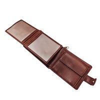 Portefeuille en cuir véritable vintage sur mesure avec fenêtre transparente pour carte d'identité, porte-cartes à trois volets, porte-permis de conduire multiple
