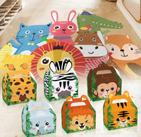 12 boîtes à bonbons sur le thème des animaux de la jungle, design double face, en papier recyclable, pour cadeaux, gâteaux, animaux en peluche, faveurs de fête