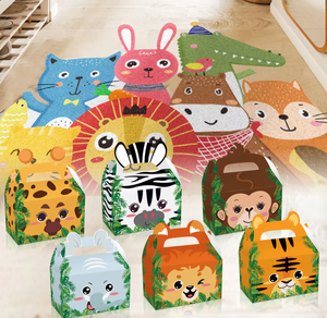 Cajas de Regalo de Papel con Diseño de Animales de la Selva, 12 Piezas, Cajas de Papel para Pasteles con Diseño de Doble Cara para Regalos de Fiesta de Animales de Peluche, Safari - Product Image 4