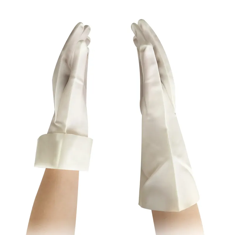 Индивидуальные безопасные рабочие молочно-белые полупрозрачные нитриловые перчатки 32 см