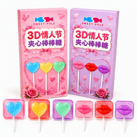 Valentijnsdag 3D gevulde lolly met hart- en lipvormen, transparante harde snoeppen omhulsel, zacht fruitvulling voor feestcadeaus