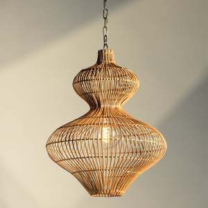 Îlot de cuisine moderne lumière nordique salon de luxe salle à manger cuisine haut plafond suspendus rotin naturel suspensions - Product Image 2