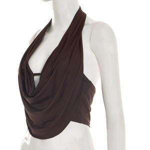 Viviblook D26TP022 Ropa de Verano para Mujer, Top Corto Sexy, Ajustado, de Color Sólido, con Cuello Halter, para Mujer - Product Image 3