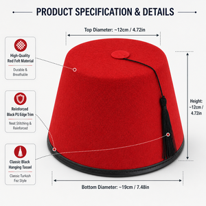 Cappello <span class=keywords><strong>Fez</strong></span> Marocchino/<span class=keywords><strong>Turco</strong></span> Rosso all'Ingrosso con Nappa Nera, Cappello in Feltro Tarboosh per Costumi, Feste Casual all'Aperto, Cappello per Costumi Culturali - Product Image 3