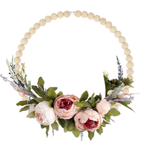 <span class=keywords><strong>Kit</strong></span> de fabrication de couronne de perles en bois - Anneau métallique avec perles naturelles pour décoration murale, fête de vacances et décoration bohème, fournitures complètes pour l'artisanat - Product Image 2