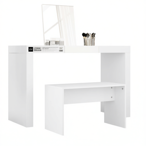 Sgabello da toeletta in legno ingegnerizzato bianco 27.6x13.8x17.7 pollici, accessorio per tavolo da trucco - Product Image 1