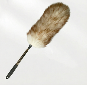 Plumeau télescopique en laine - Tête en fourrure naturelle + manche en acier inoxydable, idéal pour le dépoussiérage de la maison, de la voiture et des plafonds - Product Image 2