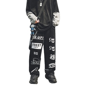 Phong Cách Đường Phố Trong Châu Âu Và Mỹ Phổ Biến Hộp Sọ In Ấn Thương Hiệu Mens Hip Hop Jeans Đen Rộng Chân <span class=keywords><strong>Loose</strong></span> Jeans - Product Image 1