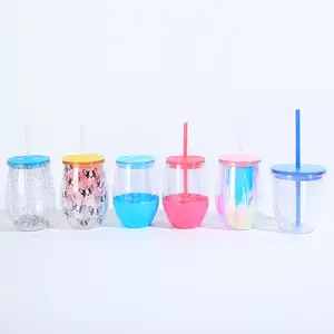 Biểu tượng tùy chỉnh 10oz đôi tường rõ ràng Tumbler sản xuất Quà tặng tự làm chai nước thủy tinh