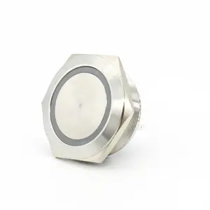 25 mm Normaler offener Metall-Edelstahl-Buttonschalter mit flachem Kopf Ring LED wasserdichte industrielle Schalter