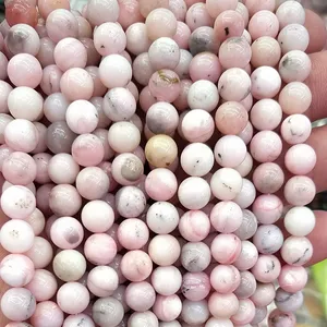 치유 돌 비즈 스트랜드 15.5 인치 천연 핑크 오팔 비즈 돌 보석 만들기