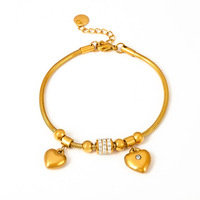Pulsera chapada en oro de diamantes de imitación checos de doble Corazón, pulsera de cadena de serpiente suave multiaccesorio Ins joyería de acero inoxidable