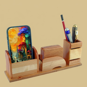 Organisateur avec porte-stylo et support pour téléphone, cadeau de bureau multifonctionnel, style simple, impression numérique faite à la main - Product Image 1