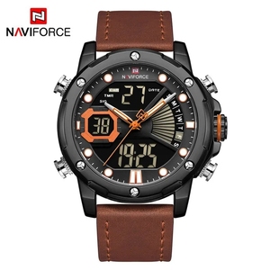 Marca superior <span class=keywords><strong>NAVIFORCE</strong></span> <span class=keywords><strong>9172</strong></span> nueva moda deporte hombres relojes de cuarzo correa de cuero Dual Time Display LED Digital impermeable reloj de pulsera - Product Image 1