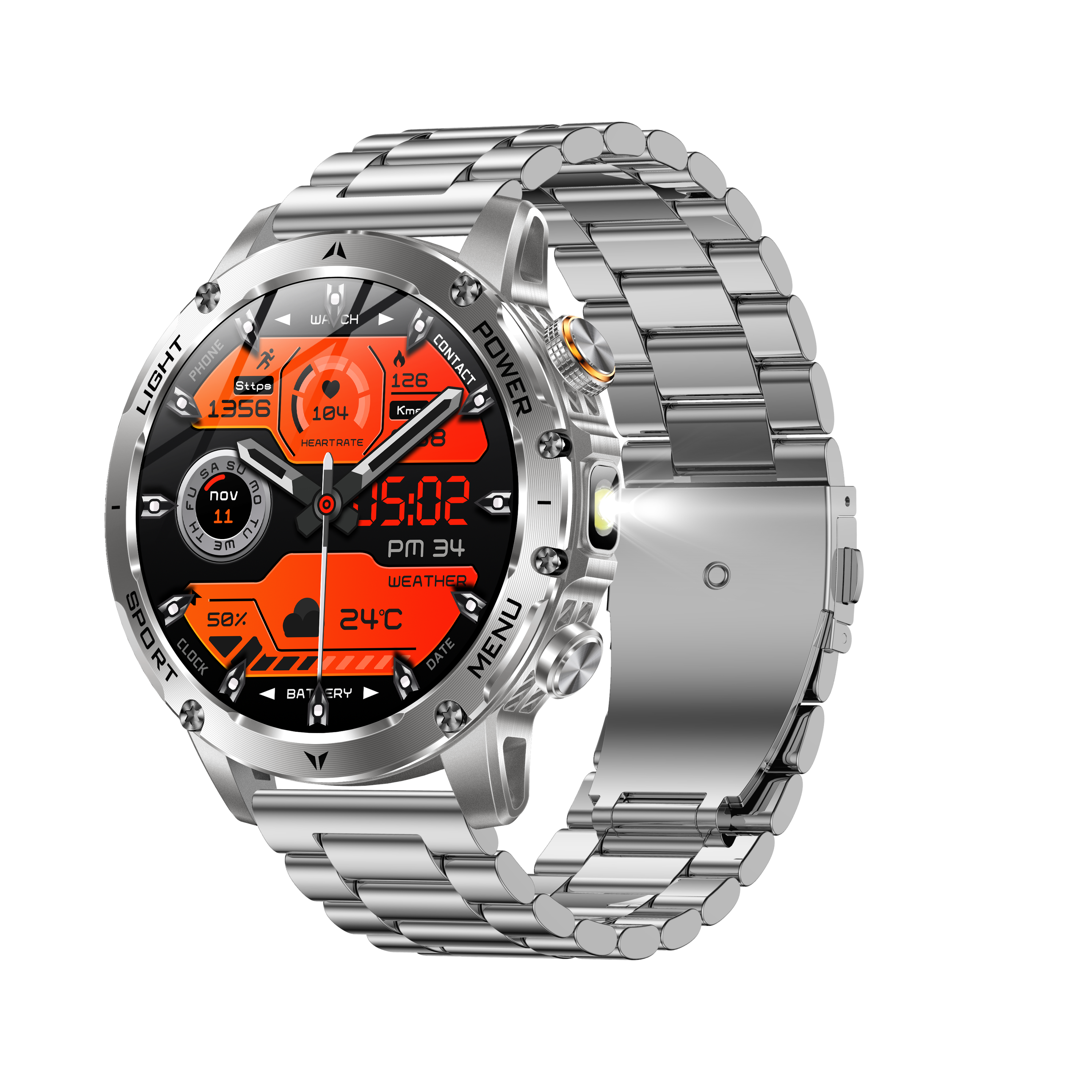 Silver, steel strap